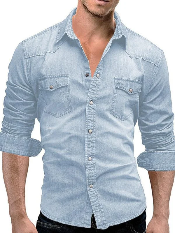 Inexpensive Men's JeansTwo-Pocket Long Sleeve Denim Shirt