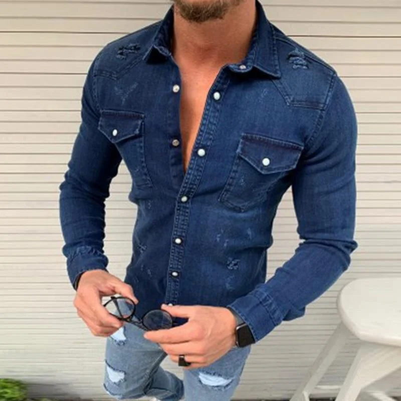 Jeans for Men with Skinny LegsCasual Slim Fit Denim Shirt For Men