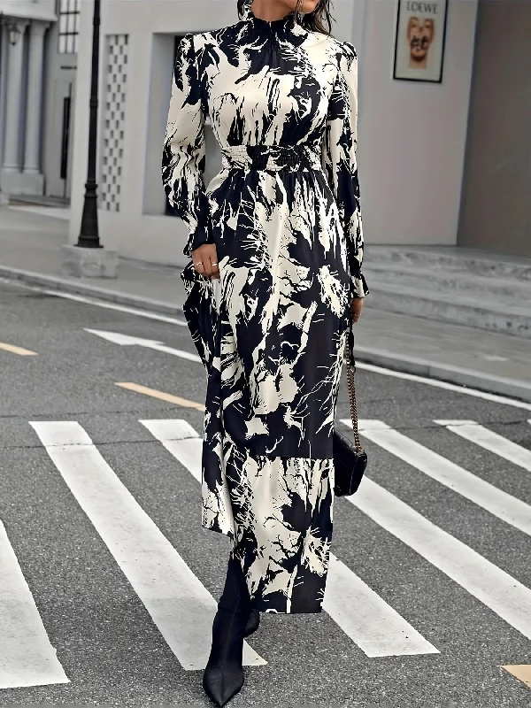 Peter Pan Collar DressElegant Women's Lantern Sleeve Dress - Floral Mock Neck, Cinched Waist - Casual to Formal Wear Peter Pan Collar DressElegant Women's Lantern Sleeve Dress - Floral Mock Neck, Cinched Waist - Casual to Formal Wear