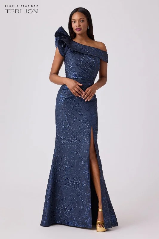 women's bespoke dressesSwirl Jacquard Ruffle Gown