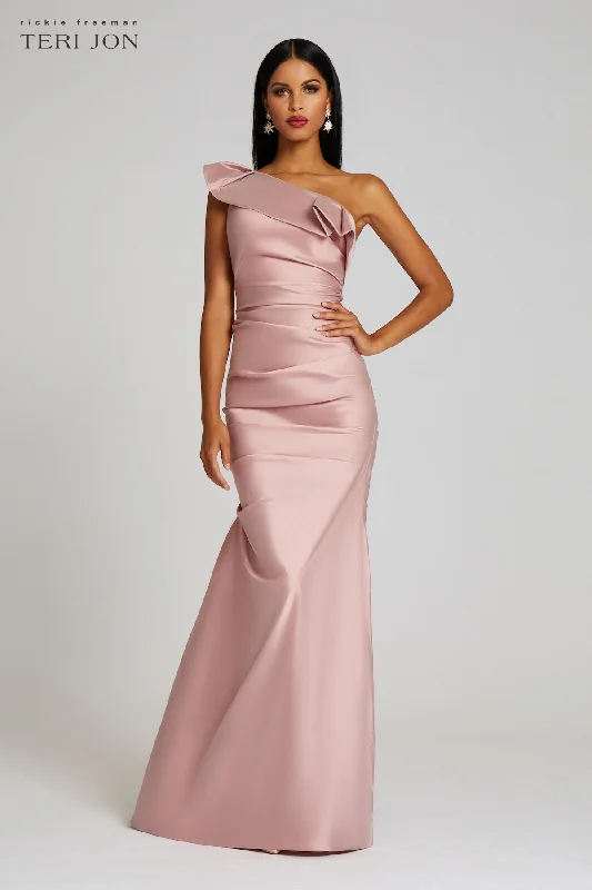 women's club dressesOne Shoulder Pleat Draped Stretch Taffeta Gown