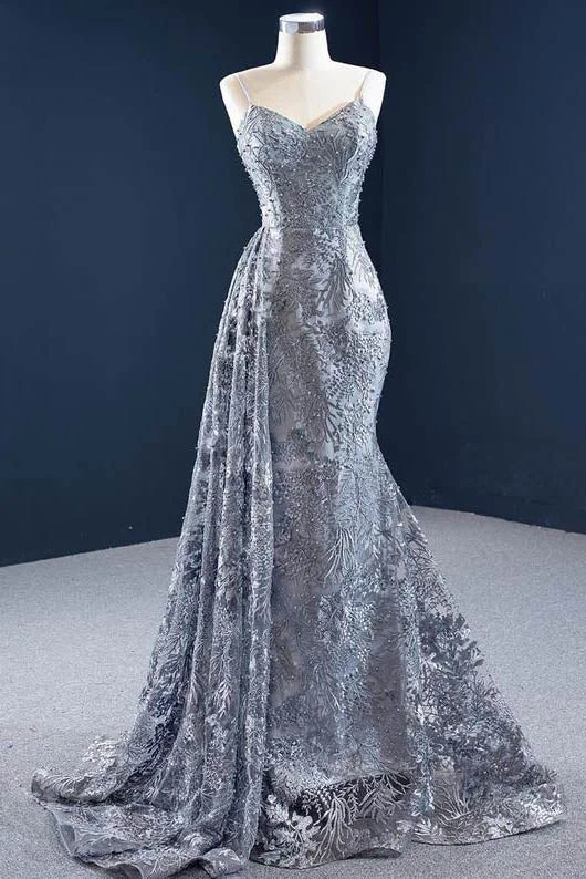 A-Line DressMermaid Lace Grey Sleeveless Spaghetti Straps Long Formal Evening Dresses OKU97 A-Line DressMermaid Lace Grey Sleeveless Spaghetti Straps Long Formal Evening Dresses OKU97