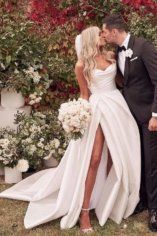 women's apple-shaped body dressesSatin Backless Sweetheart A Line Simple Bride Dress with High Thigh Split OK1291 women's apple-shaped body dressesSatin Backless Sweetheart A Line Simple Bride Dress with High Thigh Split OK1291