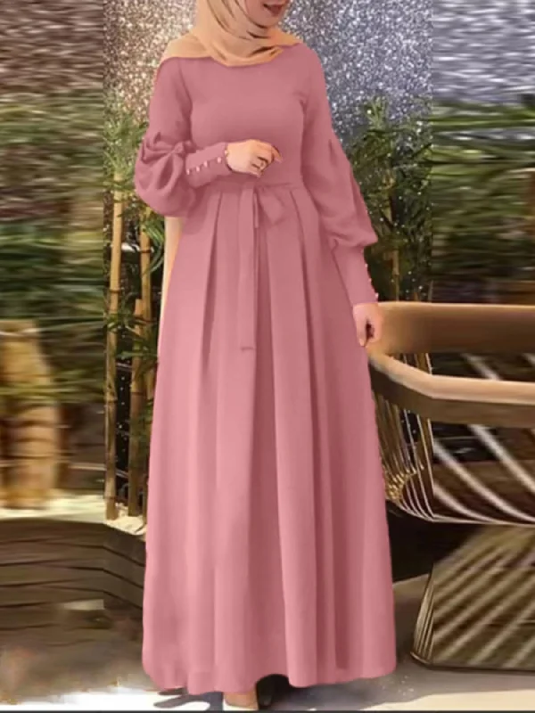 Plunging Neckline DressStunning Long Sleeve Crew Neck Kaftan Maxi Dress - Elegant Tie Waist Design, Flowy Plain Color Fabric, Comfortable Women's Clothing for Everyday Wear - Perfect for Formal Occasions and Casual Events Plunging Neckline DressStunning Long Sleeve Crew Neck Kaftan Maxi Dress - Elegant Tie Waist Design, Flowy Plain Color Fabric, Comfortable Women's Clothing for Everyday Wear - Perfect for Formal Occasions and Casual Events