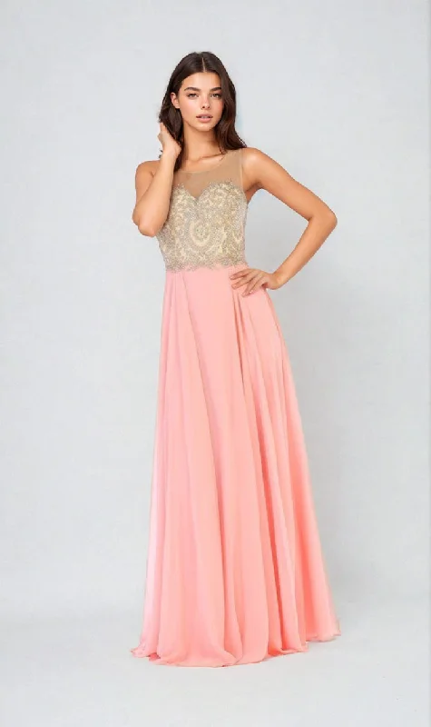 women's bespoke dressesEmbroidered-Bodice Long Prom Dress: Chicas C3320
