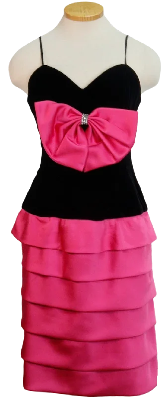Cheetah Print Dress80s Huey Waltzer Blk Velvet, Pink Satin Formal    W28