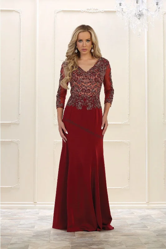 Glitter DressLa Merchandise LA1505 Embroidered Long Sleeve Mother of Bride Dress