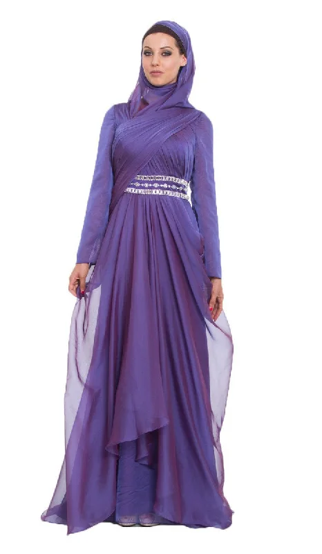 Striped DressMichel Long Sleeve Silk Chiffon Modest Muslim Formal Evening Dress - Purple - FINAL SALE Striped DressMichel Long Sleeve Silk Chiffon Modest Muslim Formal Evening Dress - Purple - FINAL SALE