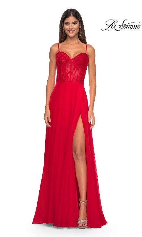 women's easy-to-wear dressesLa Femme Long Chiffon Sweetheart Prom Dress 32276