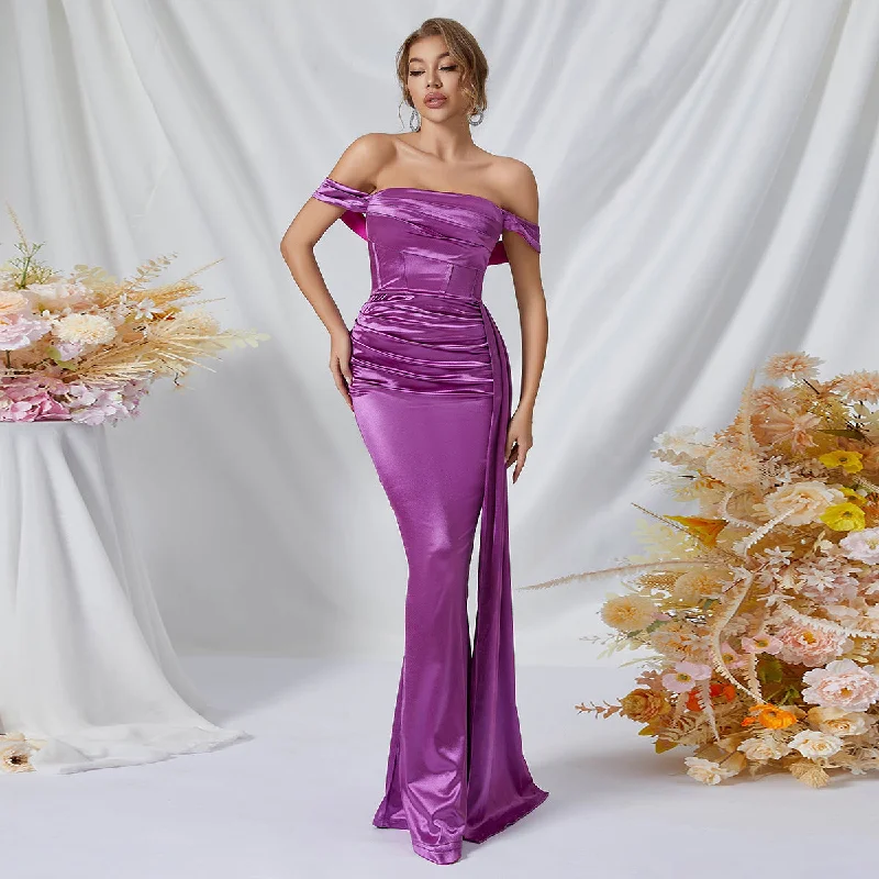 women's empire waist dressesSexy Satin Off Shoulder Ball Gown