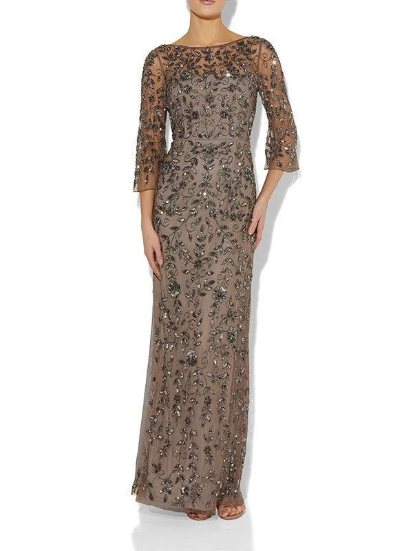 women's solid color dressesEliza Gunmetal Hand Beaded Gown
