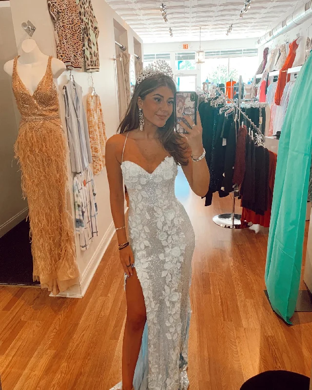 A-Line DressSparkle White Sequin Mermaid Appliques Long Prom Dress Y1532