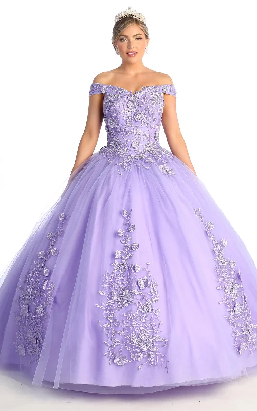 Silk DressLA Merchandise LA136 Quinceanera Off Shoulder Floral Corset Ball Gown
