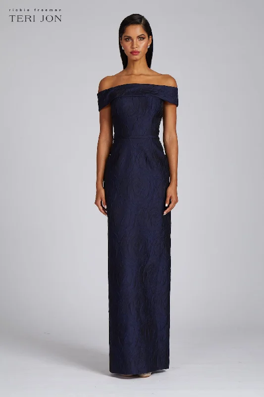 women's travel dressesOff The Shoulder Jacquard Gown