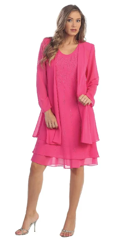 High-Neck DressLa Merchandise SF8694 2-PC Short Chiffon Mother of the Bride Dress