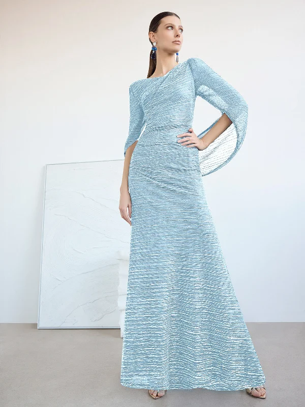 women's midi dressesVivian Sky Blue Metallic Gown