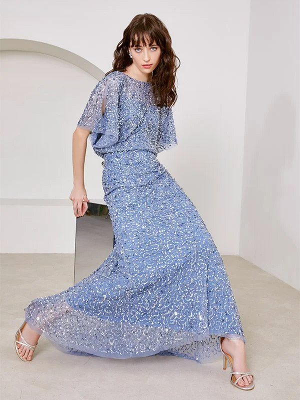 women's cotton dressesMimi Sky Blue Hand Beaded Gown