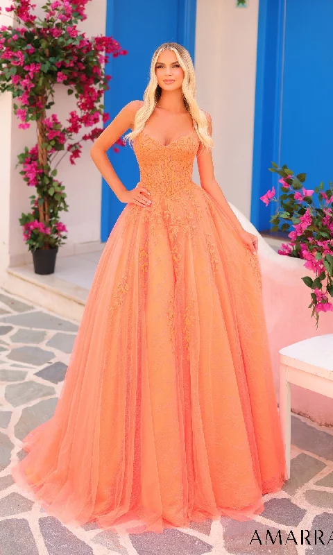 women's lace-up dressesLace Prom Ball Gown: Amarra 88413