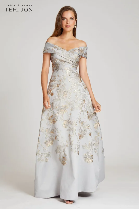 Prom DressOff The Shoulder Metallic Jacquard A-Line Gown