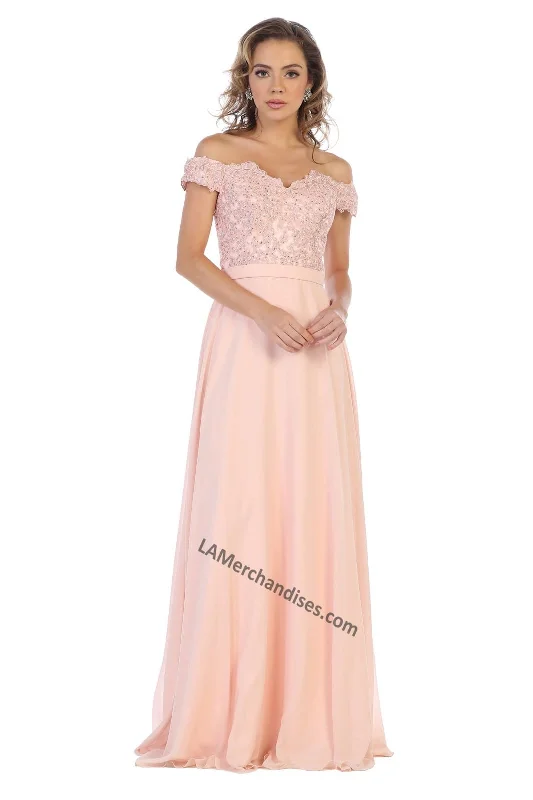 Solid Color DressLA Merchandise LA1601 Off Shoulder Embellished Formal Evening Gown