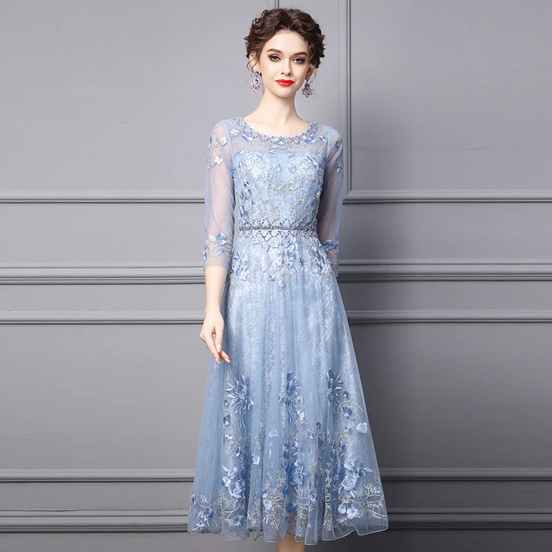 Vintage Dressikearlax Zhili Temperament Dress Women's Spring and Autumn  New Fairy Style High-End Rhinestone Embroidery Long Formal Dress plus Size