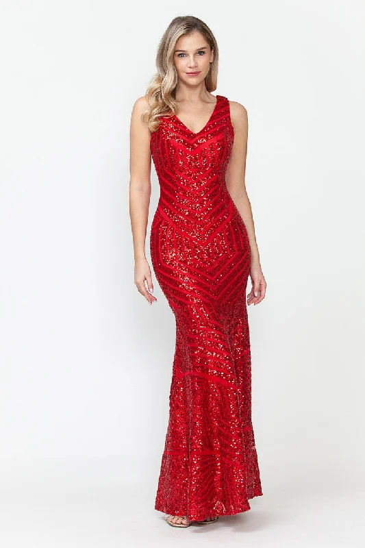 Wrap DressLa Merchandise LN5150 V-Neck Sequined Long Formal Wholesale Gowns