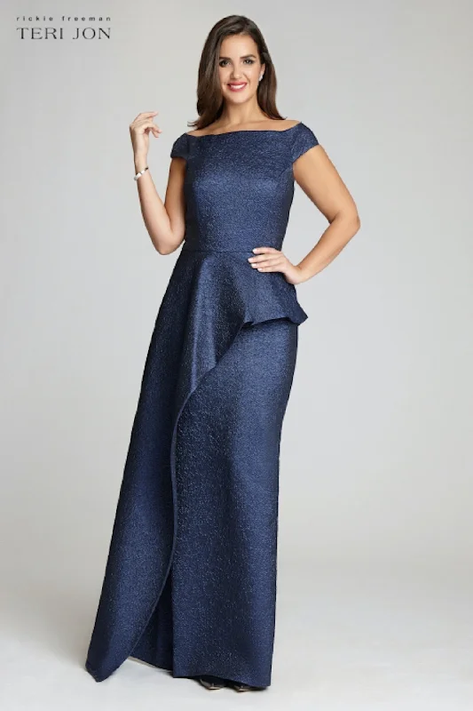 women's boho dressesJacquard Off The Shoulder Side Drape Overlay Gown