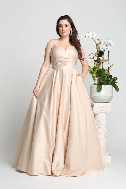 Velvet DressLA Merchandise LA1678 Simple Spaghetti Straps Long Satin Semi Ballgown