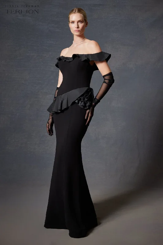 women's made-to-order dressesCrepe And Taffeta Ruffle Trim Gown