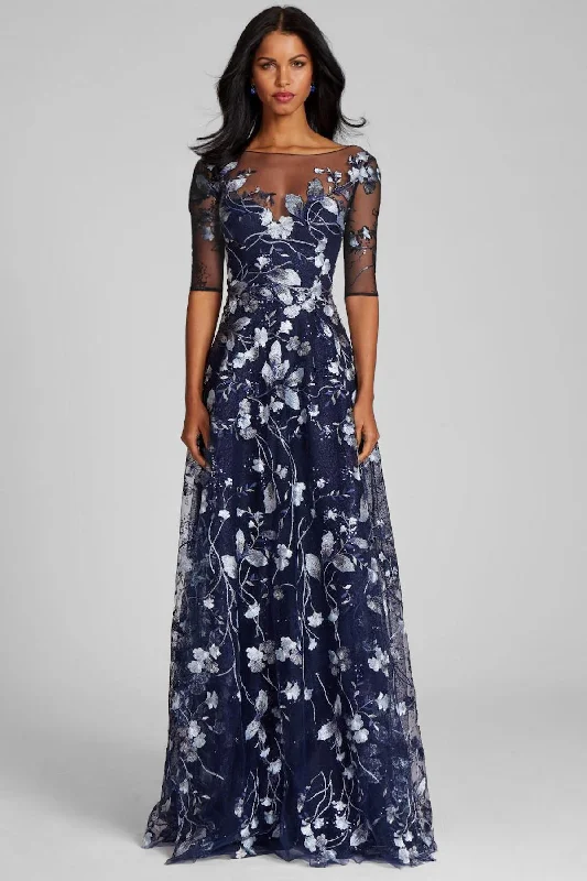women's high-end dressesEmbroidered Lace Illusion Gown With Elbow Sleeves