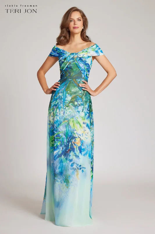 Cocktail DressChiffon Off The Shoulder Print Gown