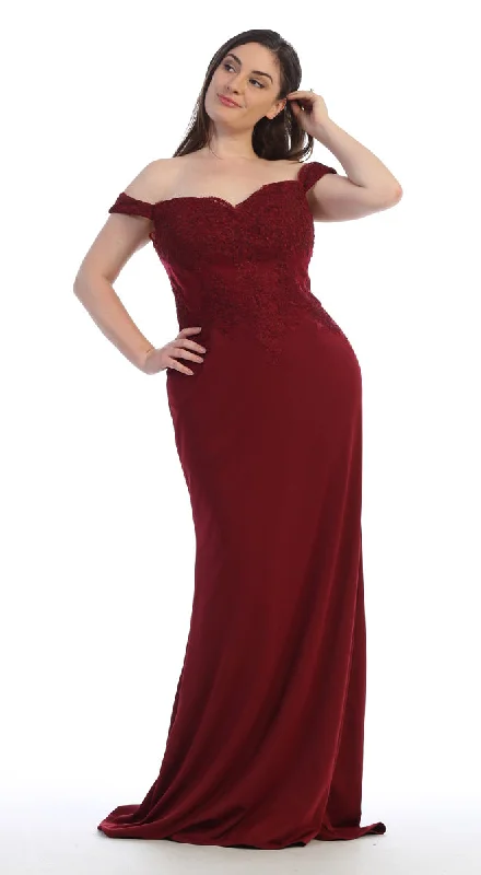 Bridesmaid DressLA Merchandise LA1529 Off The Shoulder Embroidered Formal Dress