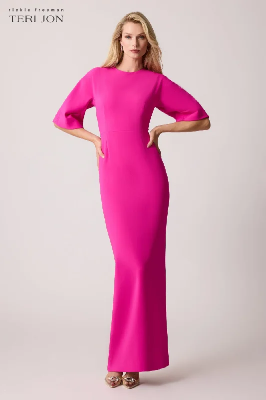 Evening DressCrepe Fitted Sleeve Gown