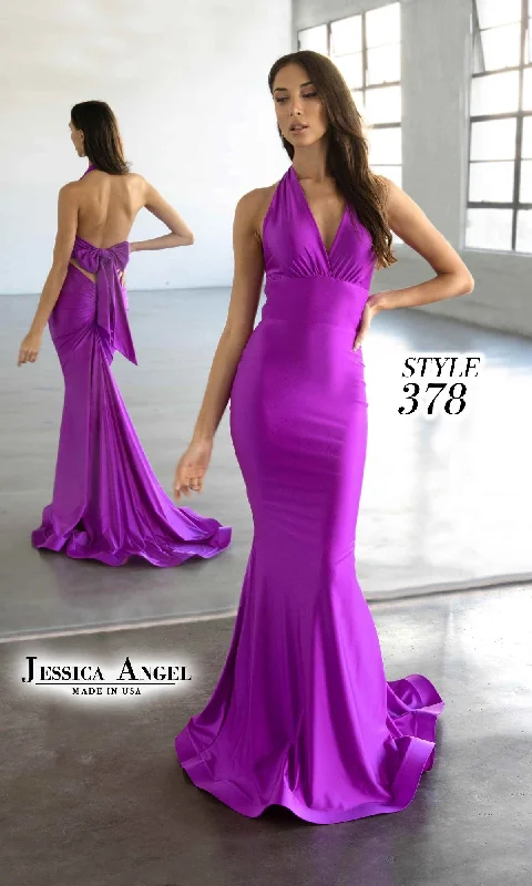 women's chiffon dressesBack Bow Long Halter Prom Dress: Jessica Angel 378