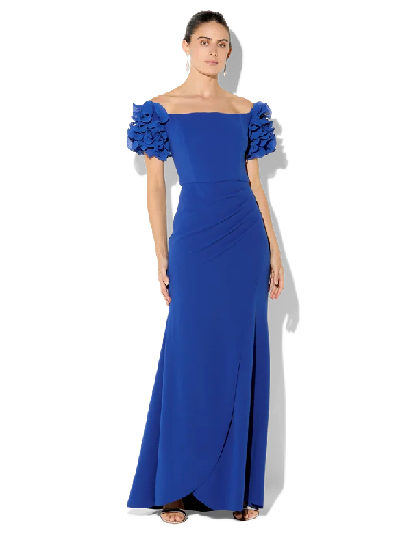 women's velvet dressesDiana Sapphire Ruffle Sleeve Gown