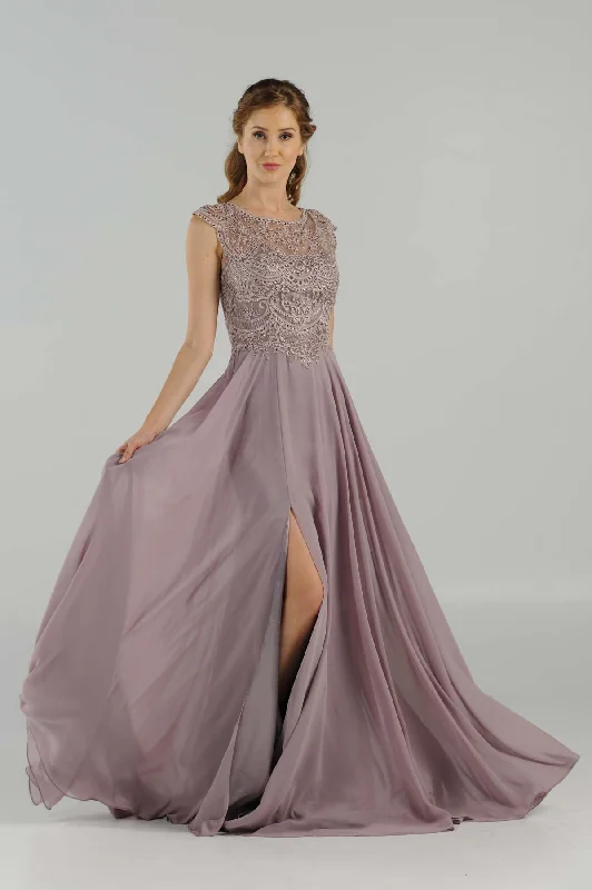 Pastel DressLa Merchandise LAY8254 Cap sleeve long chiffon Mother of Bride dress