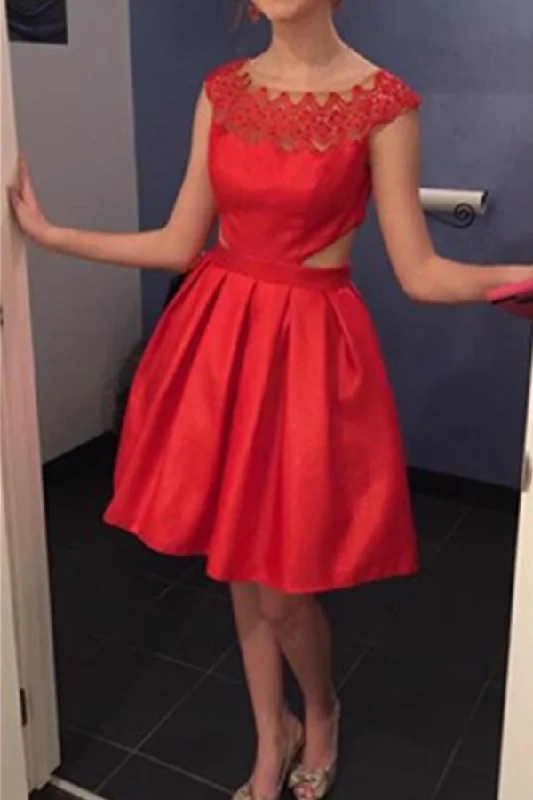 Ruffled Hem DressFormal Light Red A-line Oblong Neck Satin Simple Homecoming Dress K396 Ruffled Hem DressFormal Light Red A-line Oblong Neck Satin Simple Homecoming Dress K396
