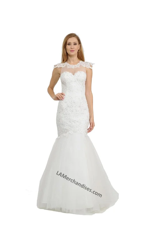 Empire DressLa Merchandise LAY8226B Cap Sleeve Lace Open Back Bridal Mermaid Gown