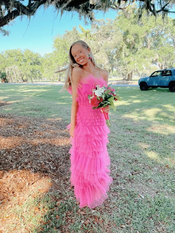 Minimalist DressChic Tulle Tiered Long Prom Dress,Prom Gown,Elegant Formal Gown Y2294
