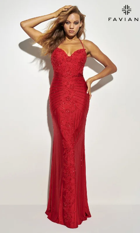 women's high-end dressesLace-Up Long Faviana Beaded Prom Dress 11021