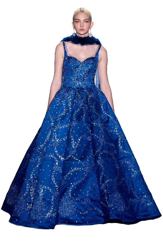 Button-Down DressSapphire Blue Crystals Gown