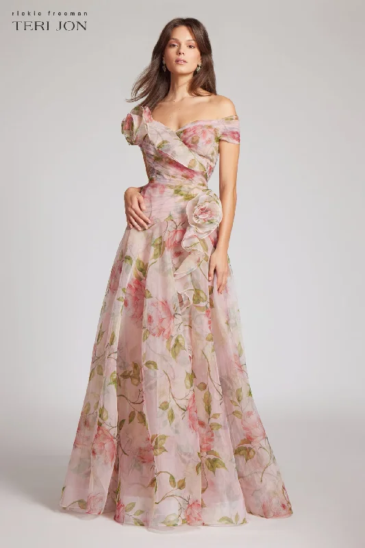 Wedding DressOff the Shoulder Organza Floral Gown
