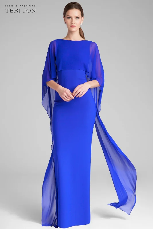women's casual Friday dressesScuba Gown with Chiffon Cape