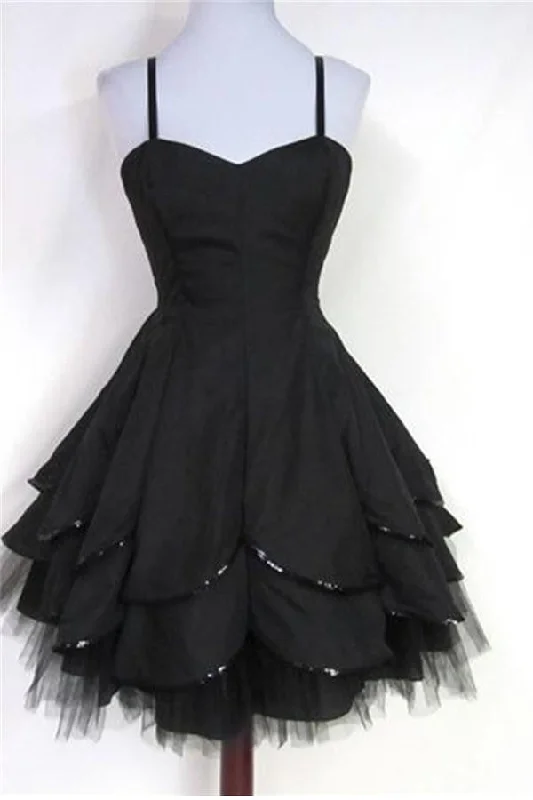 Petite DressSpaghetti Straps Black Tulle Formal Sparkly Homecoming Dress K351
