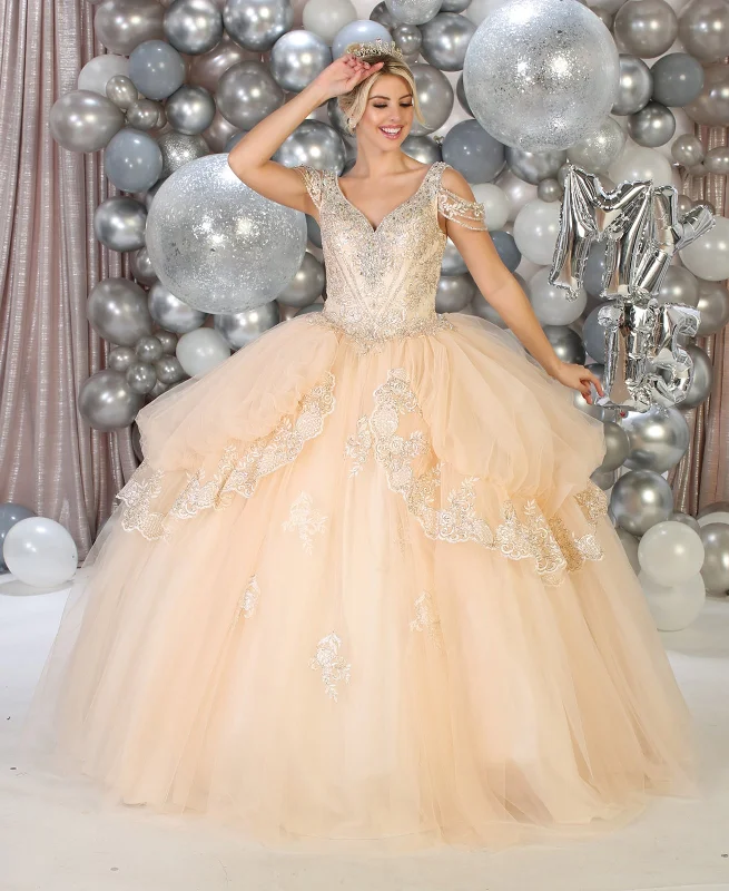 Animal Print DressLA Merchandise LA116 Cold Shoulder Tiered Beaded Mesh Quince Ballgown Animal Print DressLA Merchandise LA116 Cold Shoulder Tiered Beaded Mesh Quince Ballgown