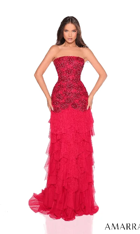 Laced-Up DressStrapless Long Red Prom Dress: Amarra 88262