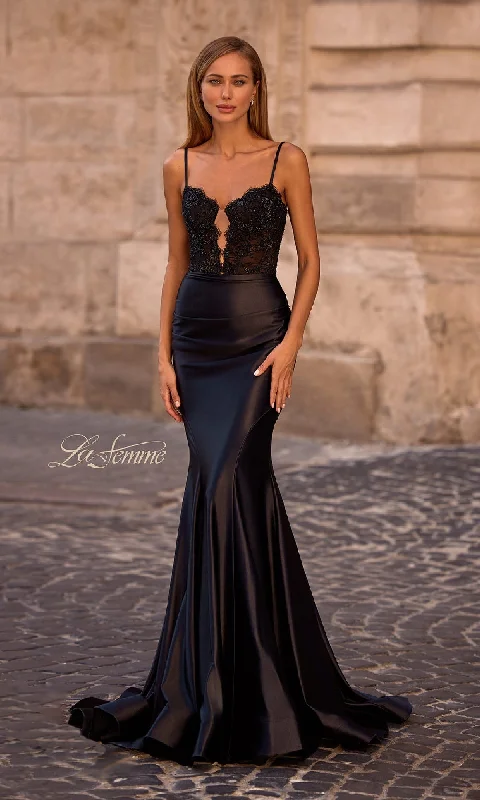 women's ball gown dressesBlack Mermaid Prom Dress: La Femme 32916