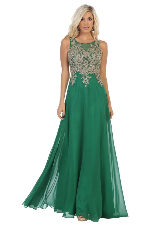 Beaded DressLa Merchandise LA1432 Sleeveless Gold Embroidered Chiffon Formal Dress
