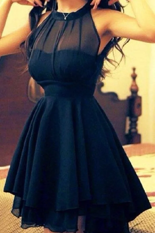 Designer DressSimple Black Chiffon Halter Short Elegant Formal Homecoming Dress K336