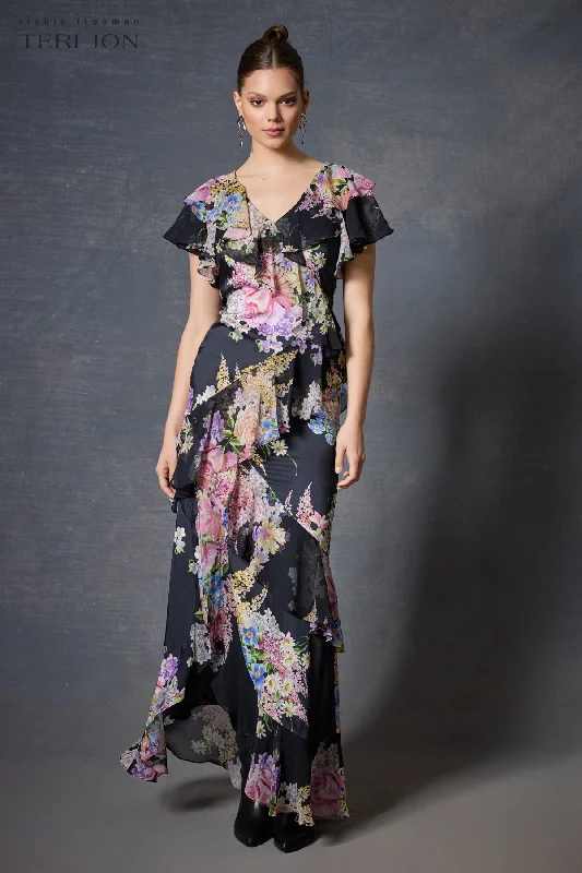 Party DressChiffon V-Neck Ruffle Gown